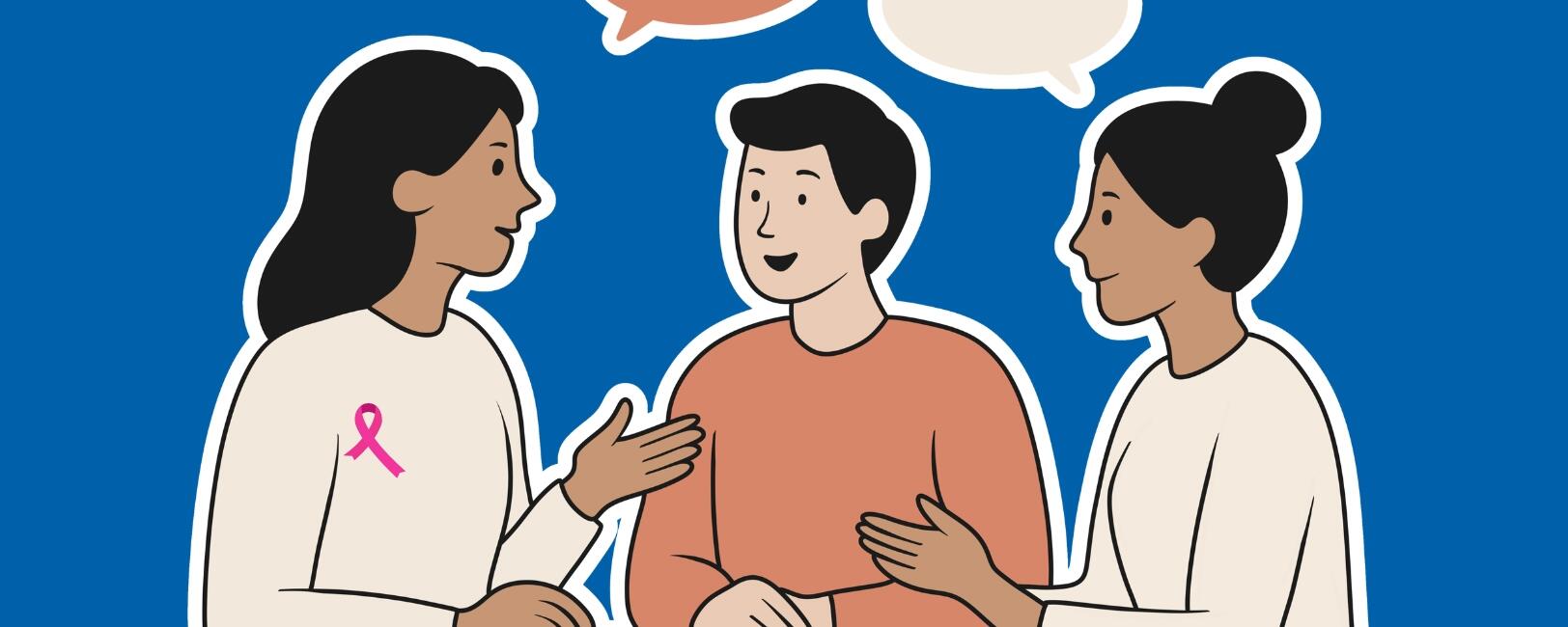 Animation image of three women talking with two speech bubbles