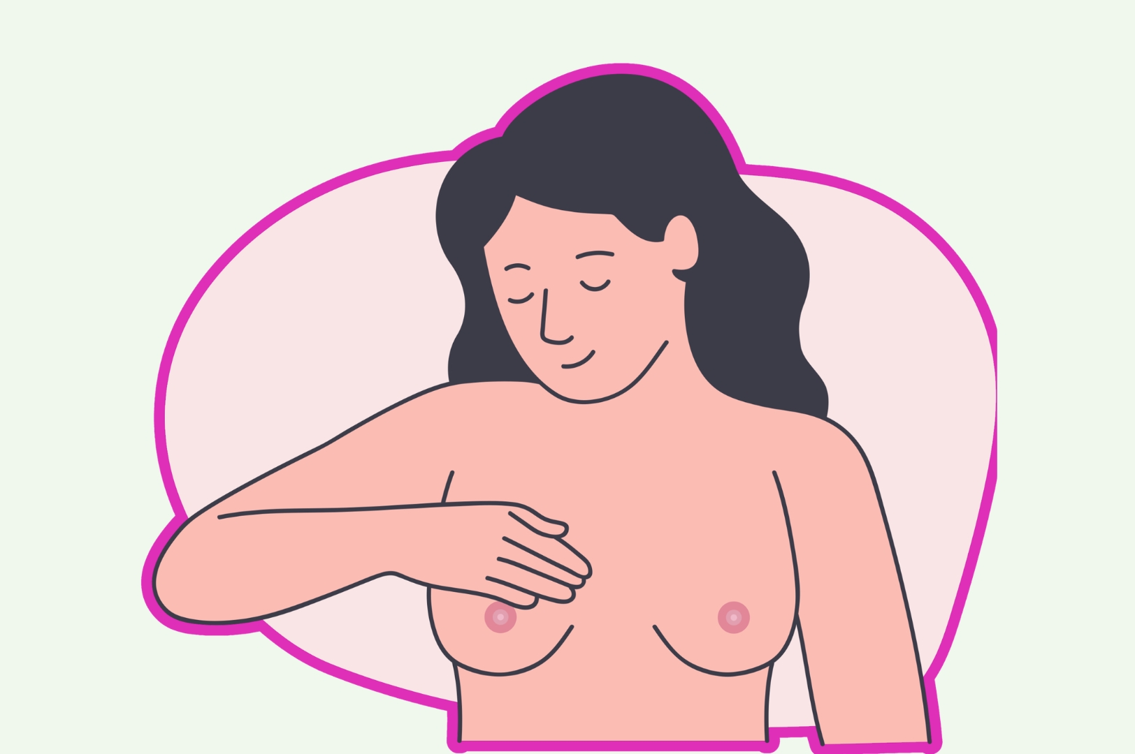 Animation image of women touching right breast