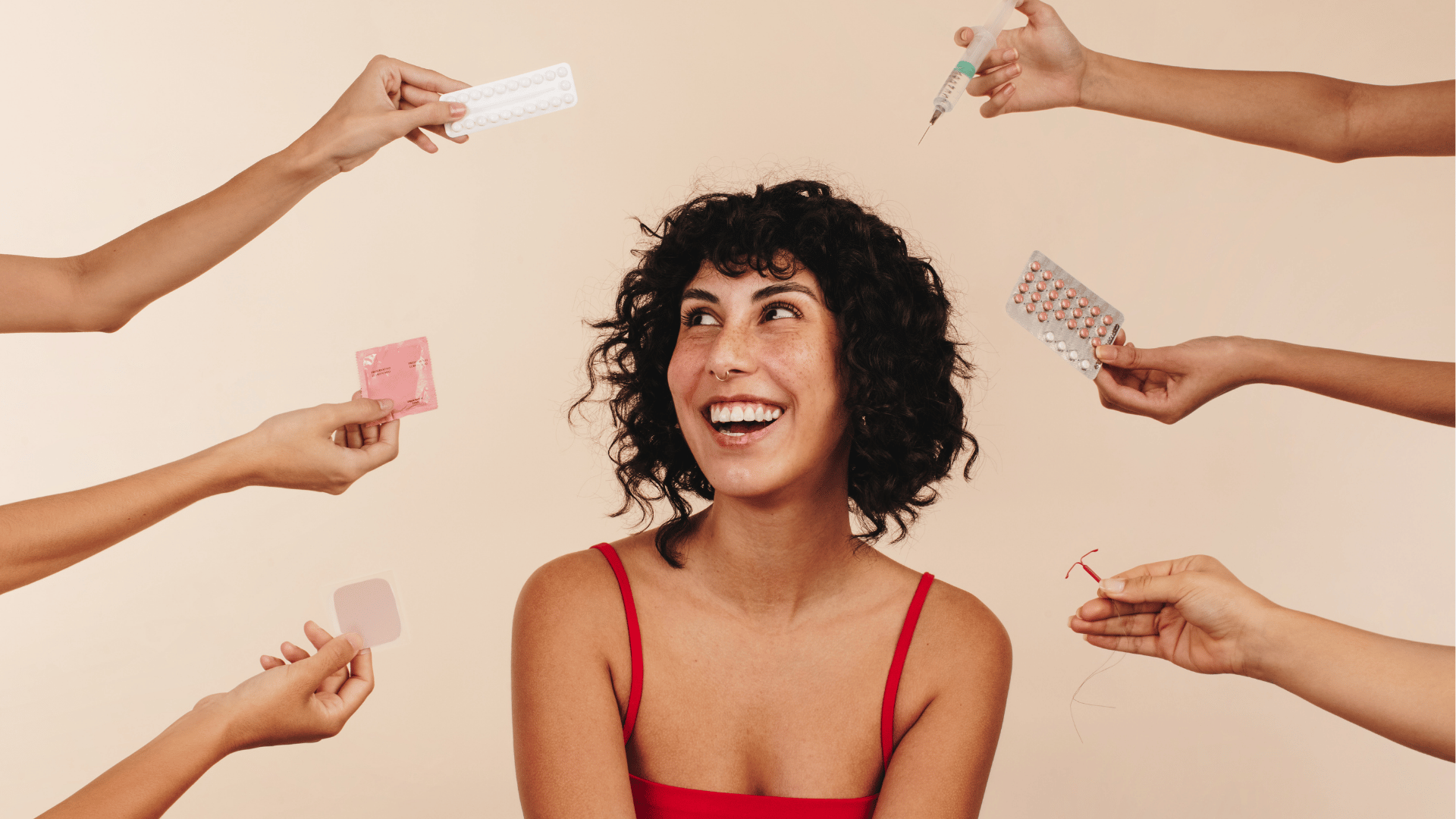 Woman smiling with contraception choices