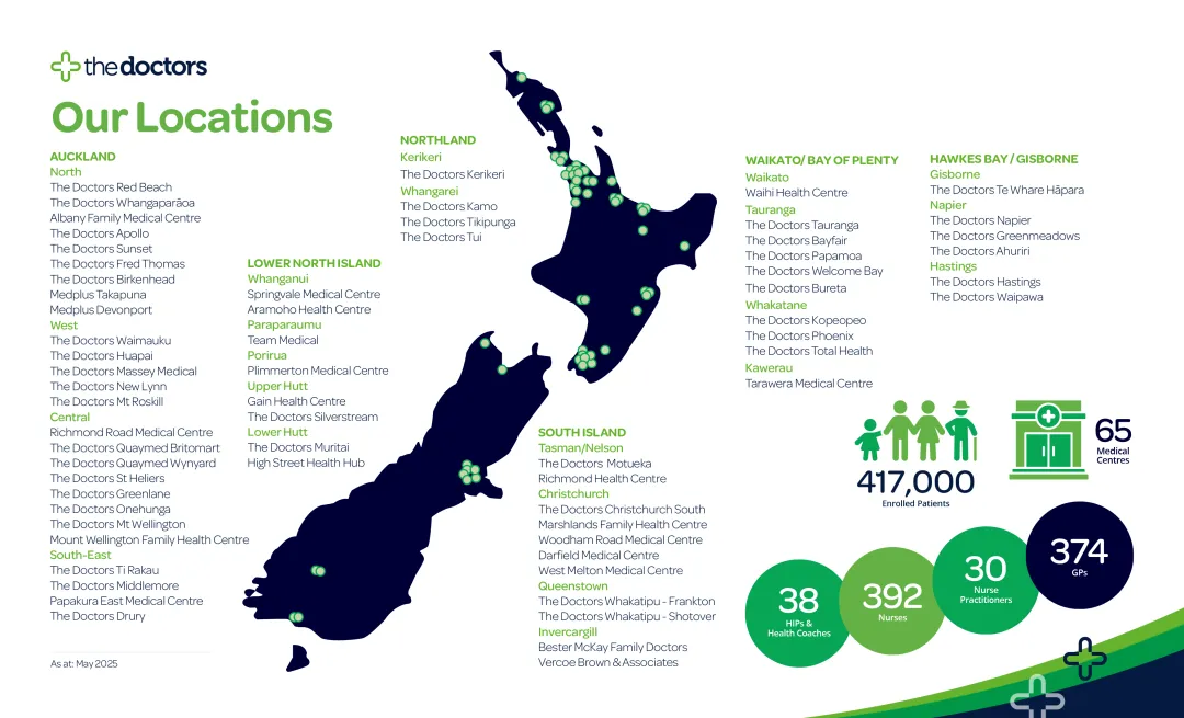 The Doctors Medical Centres location map NZ